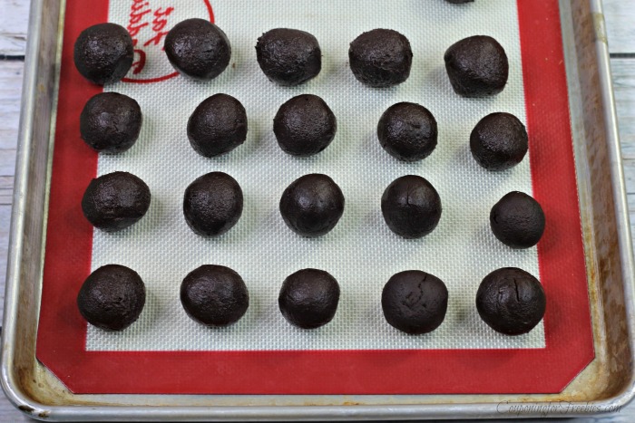 Truffle balls formed on a cooking sheet