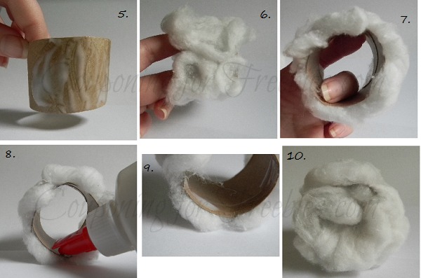 Gluing cotton to outside of cut tp tubes